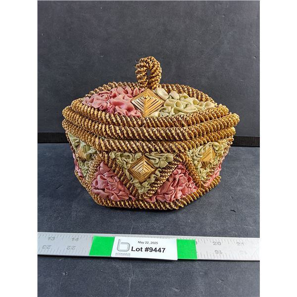 Braided Straw Basket with Silk Lining & Flowers