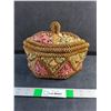 Image 1 : Braided Straw Basket with Silk Lining & Flowers