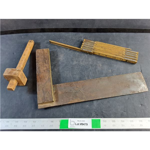 Carpenters Depth Gauge, Carpenters Square and Folding Ruler