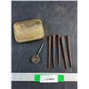 Image 1 : Empty Vintage Emergency Ration Tin and Vintage Nails