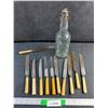 Image 1 : Bakelite Table Knives and Vintage Bottle