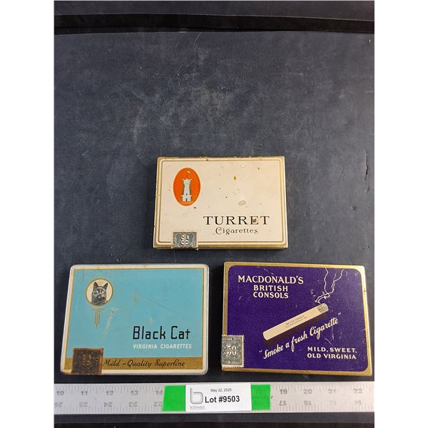 Vintage Empty Tobacco Tins - Black Cat, Turret and Macdonalds