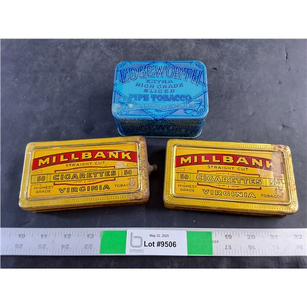 Vintage Millbank and Edgeworth Empty Tobacco Tins