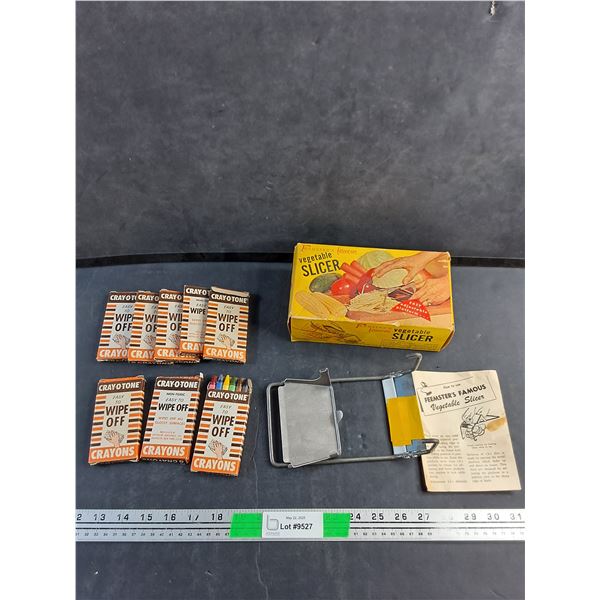 Vintage Vegetable Slicer and Cray O Tone Crayons