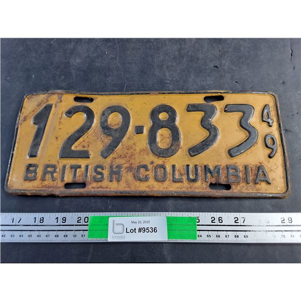 1949 British Columbia License Plate