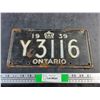 Image 1 : 1939 Ontario License Plate
