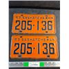 Image 1 : (2) Saskatchewan License Plates