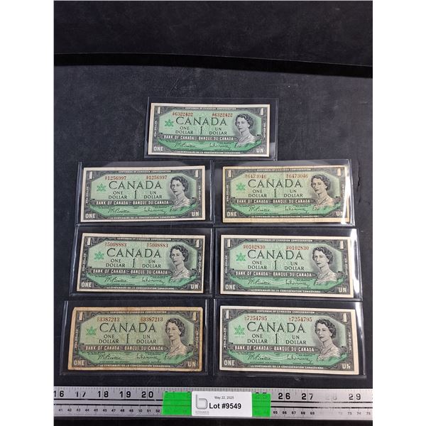 (7) 1967 Beattie/Rasminsky Centennial Canadian Dollar Bills