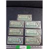 Image 1 : (7) 1954 Beattie/Rasminsky Centennial Canadian Dollar Bills
