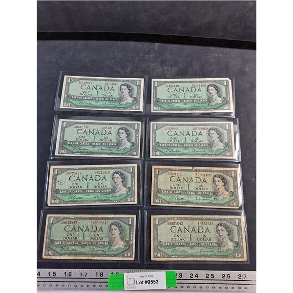 (8) 1954 Beattie/Rasminsky Centennial Canadian Dollar Bills
