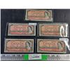 Image 1 : (5) 1954 Beattie/Rasminsky Centennial Canadian 2 Dollar Bills