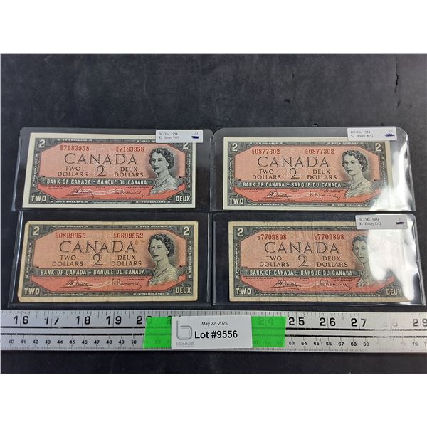 (4) 1954 Bouey/Rasminsky Centennial Canadian 2 Dollar Bills