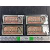 Image 1 : (4) 1954 Bouey/Rasminsky Centennial Canadian 2 Dollar Bills