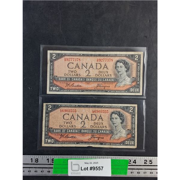 (2) 1954 Beattie/Coyne Centennial Canadian 2 Dollar Bills