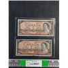 Image 1 : (2) 1954 Beattie/Coyne Centennial Canadian 2 Dollar Bills