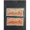 Image 2 : (2) 1954 Beattie/Coyne Centennial Canadian 2 Dollar Bills