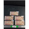 Image 1 : (5) 1974 Bouey/Crow Centennial Canadian 2 Dollar Bills