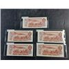 Image 2 : (5) 1974 Bouey/Crow Centennial Canadian 2 Dollar Bills