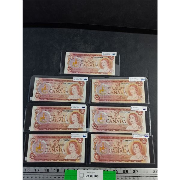 (7) 1974 Bouey/Lawson Centennial Canadian 2 Dollar Bills