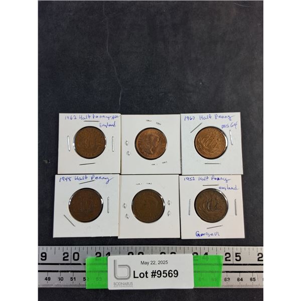 Vintage English Half Penny Coins
