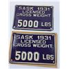 Image 2 : (2) License Plates Pair: Saskatchewan Truck Weight Plates - 1931
