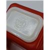 Image 2 : (2) PYREX Vintage Red Refrigerator Dish w/One Lid - 4.5" x 3.5"