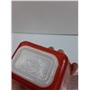 Image 2 : (2) PYREX Vintage Red Refrigerator Dish w/One Lid - 4.5" x 3.5"
