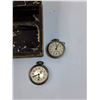 Image 4 : Vintage Metal Cash Box & (4) Pocket Watches (As Is, Some Wear)