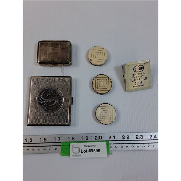 Cigarette Metal Case, Vintage Pill Box, (3) Vintage Blush Cases, Coop Clip Magnet