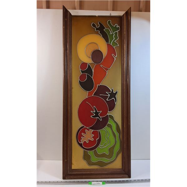Stained Glass Vegetable Art in Wood Frame - Frame Needs TLC - 46" x 18" - CANNOT SHIP