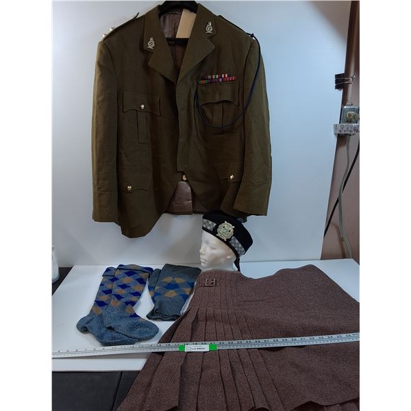 The Toronto Scottish Regiment Lot: Hat, Kilt, Jacket, Socks & Leg Warmers