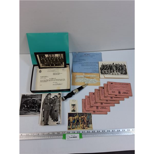 Military Lot: Ration Booklets, Pictures, Letter Opener, Letters, Misc