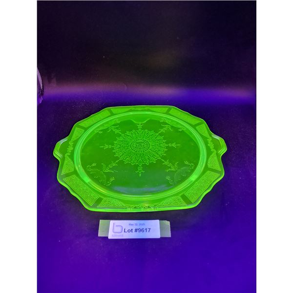 Uranium Glass Princess Pattern Footed Plate - 11" x 10"