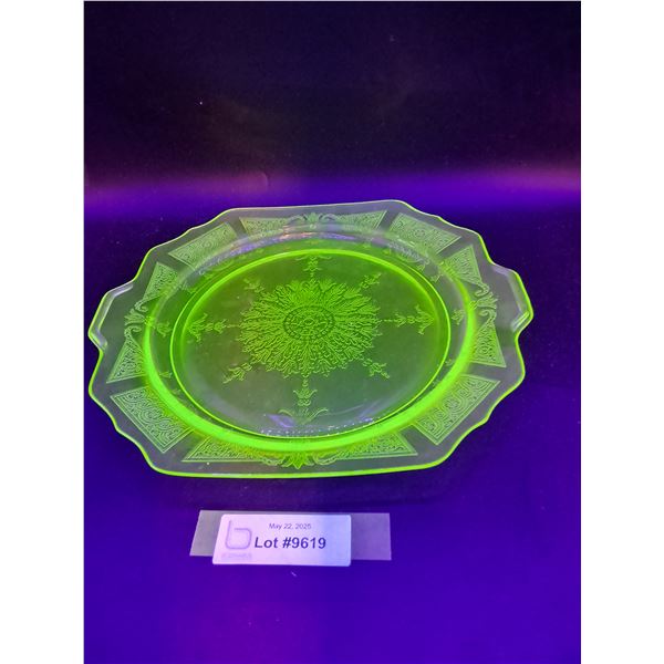 Uranium Glass Princess Pattern Serving Plate - 10.5"
