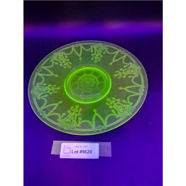 Uranium Glass Cameo Ballerina Serving Plate - 10"