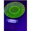 Image 1 : Uranium Glass Etched Floral Pattern Plate - 8" Diameter