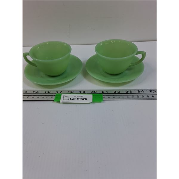 (2) Jadeite Tea Cup & Saucer Sets