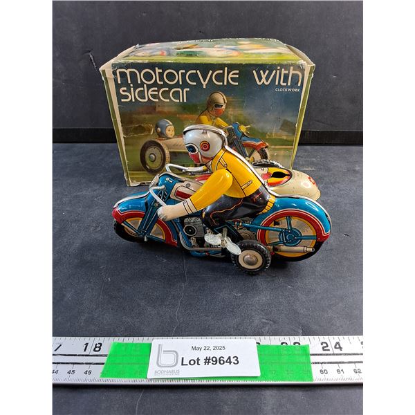 Vintage Wind Up Motorcycle with Side Car