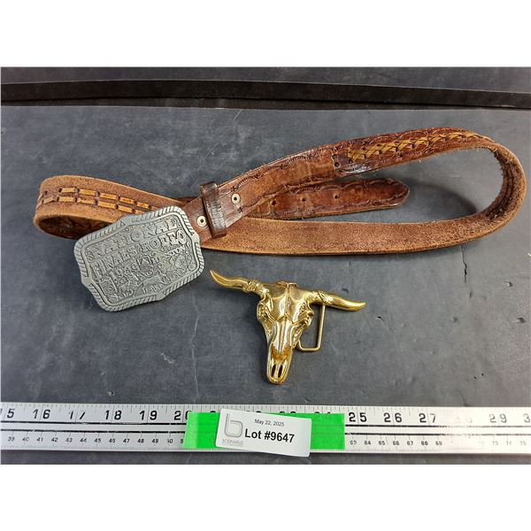 Cowboys Leather Belt and Bull Belt Buckle