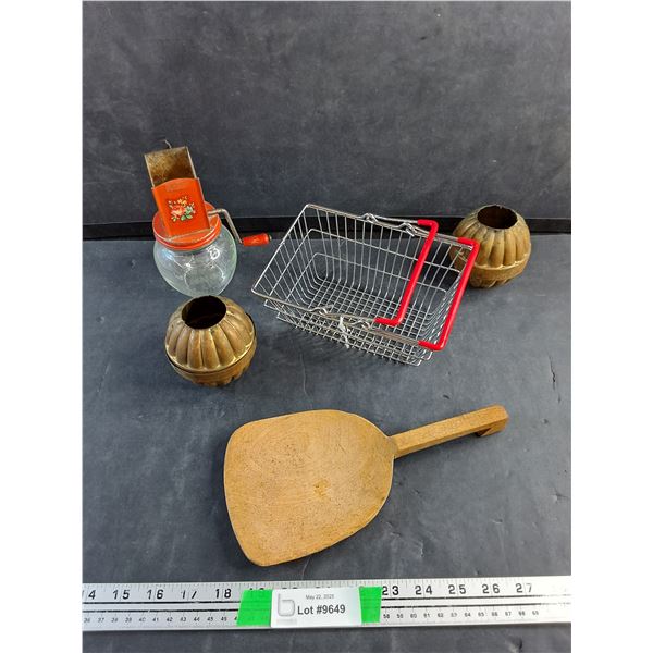 Butter Padle, Miniature Shopping Basket, Garlic Shredder and Misc