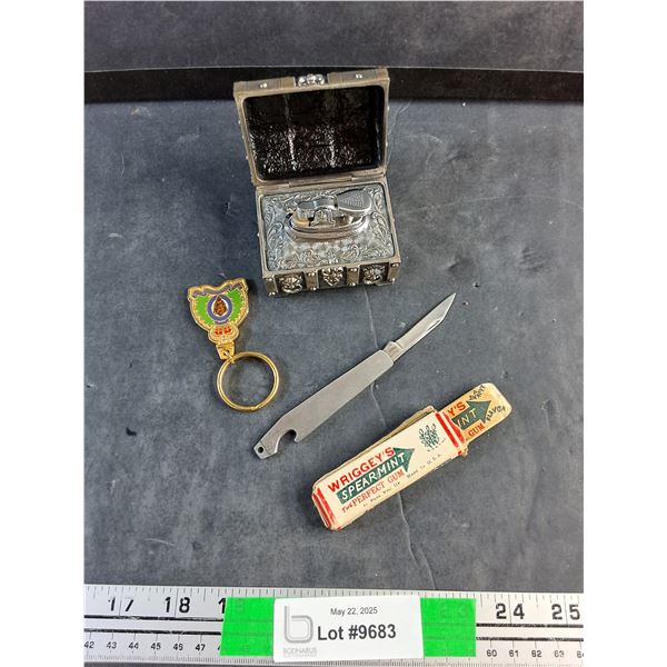 Snappy Gum, Folding Knife, Key Chain and Desk Lighter