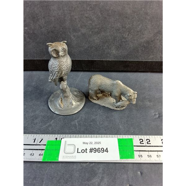 Metal Owl and Bear Ornaments