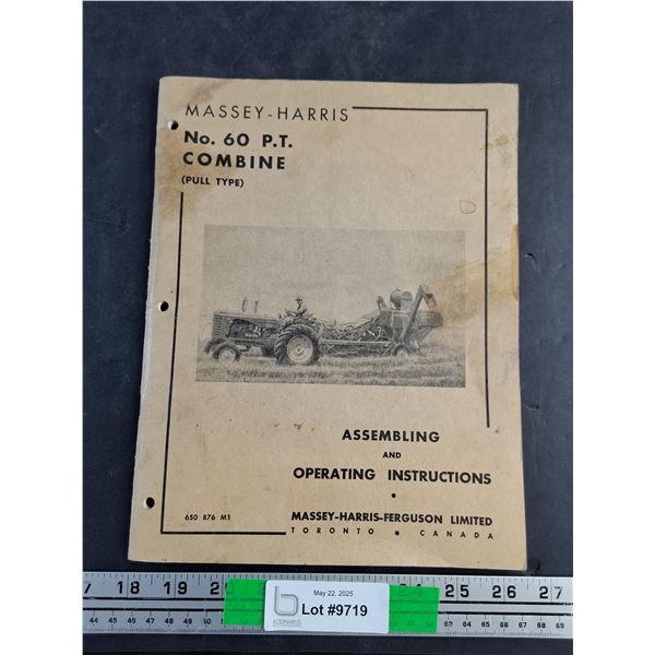 Vintage Massey Harris No 60 P.T Combine Assembling and Operating Instructions