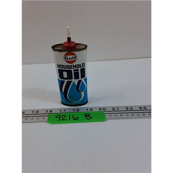 Gulf Household Oil Tin w/Contents - CANNOT SHIP
