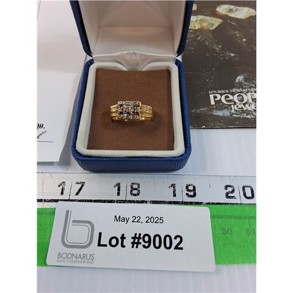 ^ 14ct. Gold Wedding Ring w/Nine Diamonds & Certificate and Case - Size 8.5