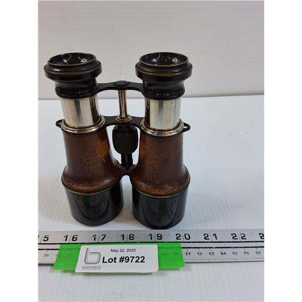 Vintage Metal & Leather Binoculars - 6" x 4.5"