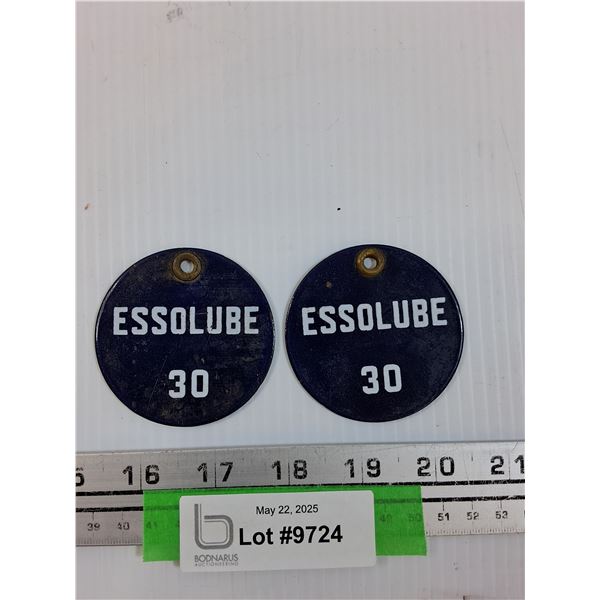 (2) Vintage Esso Lube Metal Tags