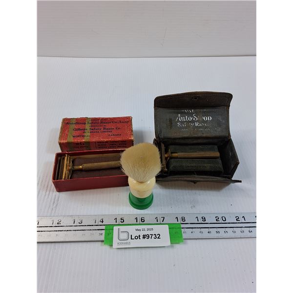 (2) Vintage Razors & Shaving Cream Brush