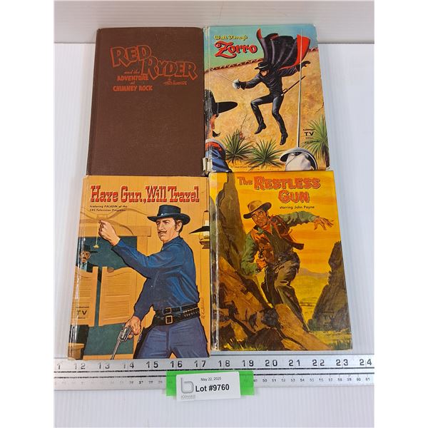 (4) Vintage Hardcover Books: Red Ryder, Zorro, Assorted Cowboy