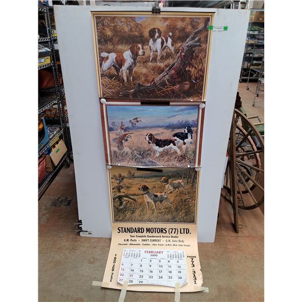 (2) Dog Art Prints and Standard Motors 77 LTD Calendar